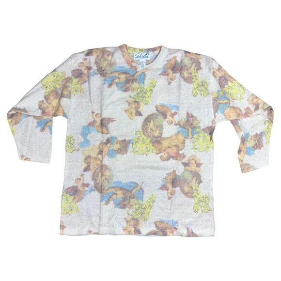 VTG Gabriella T Sweater Women's 1X Italy Cupid Angel Sparkle Beige Lambswool NWT - Picture 1 of 10